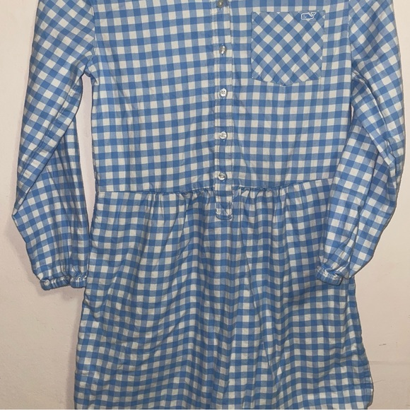 Vineyard Vines Girls' Bay Gingham Shirt Dress 14 White Blue Plaid Button - Picture 3 of 8